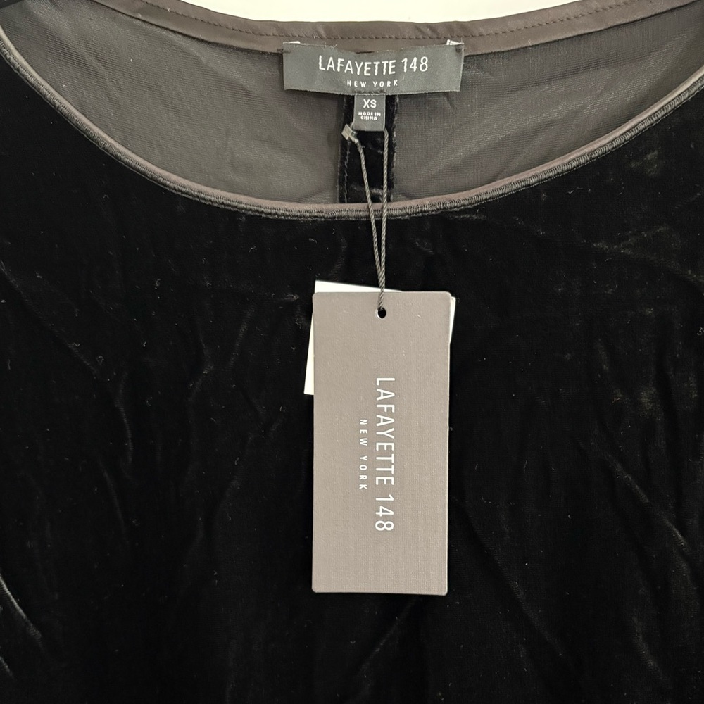 Lafayette 148 New York Roslin Italian Silk Blend Blouse XS NWT Black Bell Sleeve - Picture 8 of 11